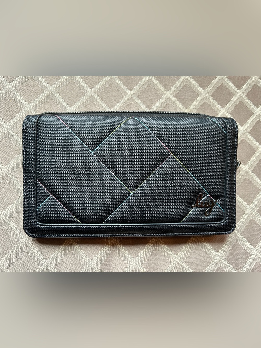 Lug Surrey Black Quilted Wallet in Icepop Stitching
